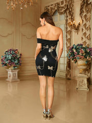 Trägerloses, rückenfreies, schulterfreies, figurbetontes Homecoming-Kleid mit Applikationen RM20662