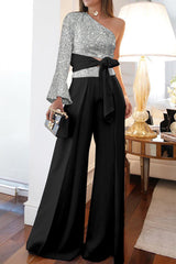 Queendom Hosenanzug mit One-Shoulder-Hosenanzug und Metallic-Farbdruck