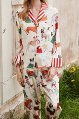 Zweiteiliges Set mit Weihnachtshund-Print und langen Ärmeln