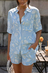 Freedom and Comfort Set aus Bluse mit Knopfleiste und Shorts mit Taschen und elastischer Taille