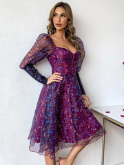 Missord Kleid mit herzförmigem Ausschnitt und Gigot-Ärmeln und Schmetterlings-Netzstoff, M0514