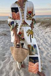 Beach Memories – Oversize-Bluse mit Palmenmuster und Hose mit Taschen und elastischer Taille