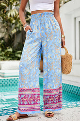 Hose mit weitem Bein und Stretchbund mit Blumenmuster und Tasche