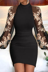 Sahara Minikleid aus Tüll mit Rundhalsausschnitt und Blumendruck und Ballonärmeln