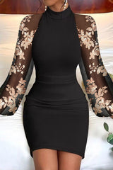 Sahara Minikleid aus Tüll mit Rundhalsausschnitt und Blumendruck und Ballonärmeln