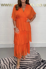 Queen Retro Maxikleid aus Seide mit Rüschen und Gürtel