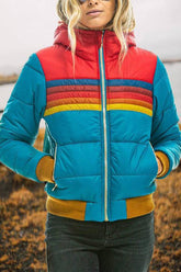 Lässiger Wintermantel mit Patchwork-Reißverschluss und Kapuzentasche und langen Ärmeln