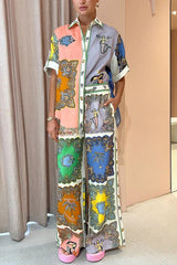 Pretty and Posh – Oversize-Bluse aus Leinenmischung mit Meerjungfrauen-Print und Knopfleiste