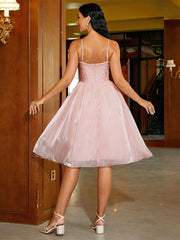 Ärmelloses Homecoming-Kleid mit V-Ausschnitt und Pailletten in Rosa RH30013