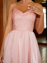 Ärmelloses Homecoming-Kleid mit V-Ausschnitt und Pailletten in Rosa RH30013