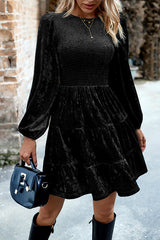 Elegant Velvet Round Neck Long Sleeve Mini Dress