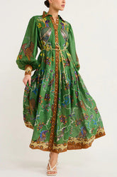 Special Moment – Midi-Hemdkleid mit Ballonärmeln und Vogelprint „Heaven“