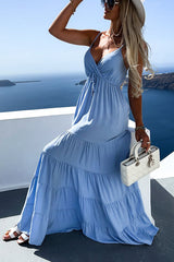 Boat Weekend – Gestuftes Swing-Maxi-Camisole-Kleid mit Kordelzug und hoher Taille