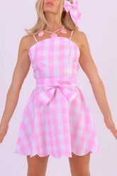 Barbie – Rosa Minikleid mit kariertem Muster und Fliege