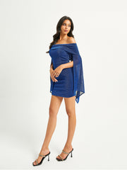 Schulterfreies Glitzer-Blau-Mini-Partykleid RHP59