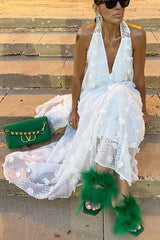 Island Nights – Neckholder-Maxikleid mit Blumendekor und V-Ausschnitt