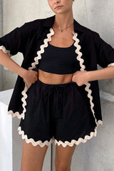 Harry – Lockeres Hemd mit gewelltem Besatz und Knöpfen sowie Shorts mit Taschen und elastischer Taille