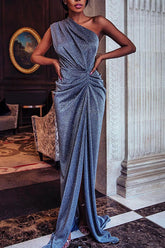 Ärmelloses Kleid mit einer Schulter, schmales langes Kleid