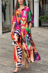 Prettisest Smile – Maxikleid mit Cartoon-Gesichtsdruck und Taschen