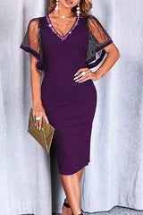 Marie Party-Midikleid mit Rautenmuster und Netzärmeln