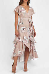 Bold Move – Wickel-Midikleid mit Rüschen und Blumenmuster