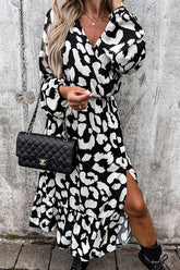 Running Wild – Midikleid mit Schlitz und Leopardenmuster