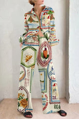 Bring The Comfort Set aus Oversize-Bluse mit einzigartigem Druck und Hose mit Taschen und elastischer Taille