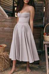 Einfarbiges, knopfloses Bandeau-Midikleid mit Seitentaschen