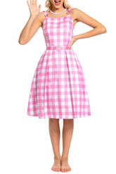 Barbie – Rosa kariertes Camisole-Midikleid mit Print