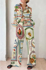 Bring The Comfort Set aus Oversize-Bluse mit einzigartigem Druck und Hose mit Taschen und elastischer Taille