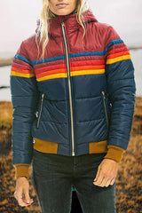 Lässiger Wintermantel mit Patchwork-Reißverschluss und Kapuzentasche und langen Ärmeln