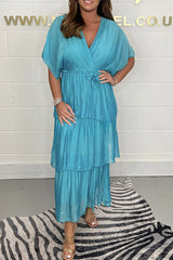 Queen Retro Maxikleid aus Seide mit Rüschen und Gürtel