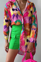 Modische Bluse mit Cartoon-Charakter-Avatar-Print