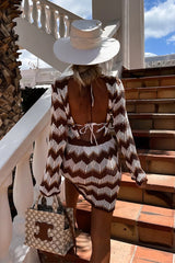 SanFran Sunshine – Rückenfreies, gestricktes Strand-Minikleid mit Farbblockdesign