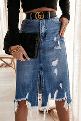 Lässiger Temperament Unregelmäßiger, zerrissener, mittellanger Taschenrock mit Fransen