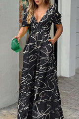 Milly Jumpsuit mit weitem Bein und Puffärmeln und Taschen