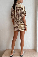 Embrace Hot Nights – Set aus Leinenmischung mit ethnischem Print und Knopfhemd und Minirock mit geknoteter Taille