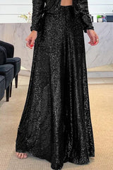 Splash of Luxury – Schlaghose mit Pailletten und elastischer Taille