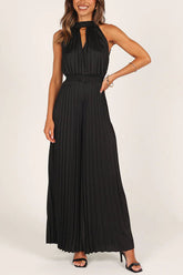 Callie Satin-Jumpsuit mit Neckholder, Cut-Out-Ausschnitt, plissiertem Bund und elastischer Taille