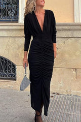 Cocktail Hour – Gerafftes Stretch-Midikleid mit Schlitz