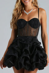 Ryann – Bustier-Minikleid mit Strassbesatz und Ballonsaum