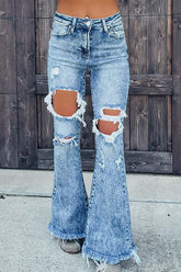 Zerrissene Jeans mit Fransen und Taschen im High Rise-Stil
