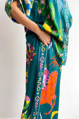 Beachy Chic Linen Blend Unique Print Button Down Oversized Blouse