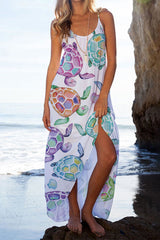 Cue The Coast – Ocean – Bedrucktes Maxi-Strandkleid mit Riemen