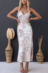 London Style – Satin-Midikleid mit abstraktem Linienmuster und Schnürung auf der Rückseite