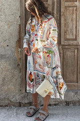 Dreamland Sarong Leinenmischung Einzigartiger Druck A-Linie Lässiges Urlaubskleid