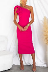 Barbie Day – Stretch-Midikleid mit One-Shoulder-Träger und Schleife