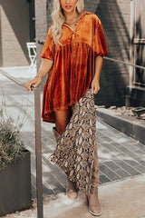 Maple Latte – Mini-Tunikakleid aus Samt mit Knöpfen