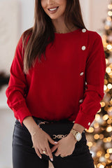 Einfarbiges, langärmliges Button-Down-Hemd mit Rundhalsausschnitt