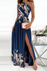Jolie – Maxikleid mit Blumenmuster und One-Shoulder-Ausschnitt und Schlitz
